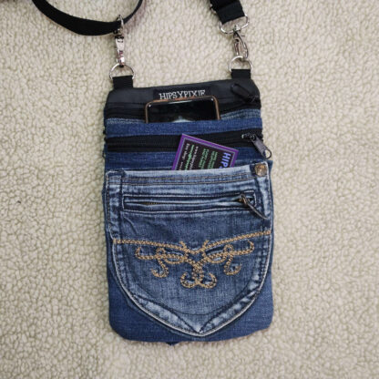 Denim Tasje van een gerecyclede spijkerbroek, met schouderband - Afbeelding 2