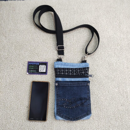 Denim tasje van een gerecyclede spijkerbroek en stropdasstukje - Image 4