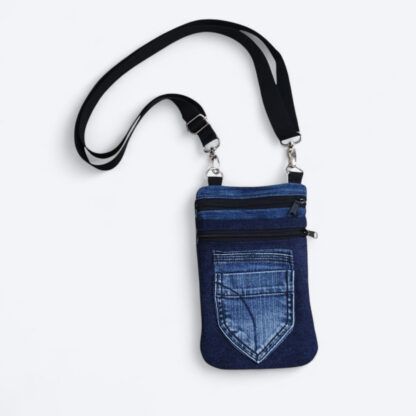 Denim tasje van een gerecyclede spijkerbroek en stropdasstukjes - Image 2
