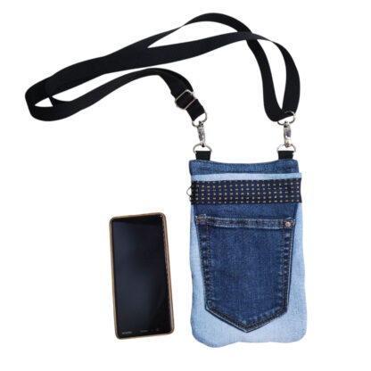 Denim tasje van een gerecyclede spijkerbroek en een stropdasstukje - Image 4